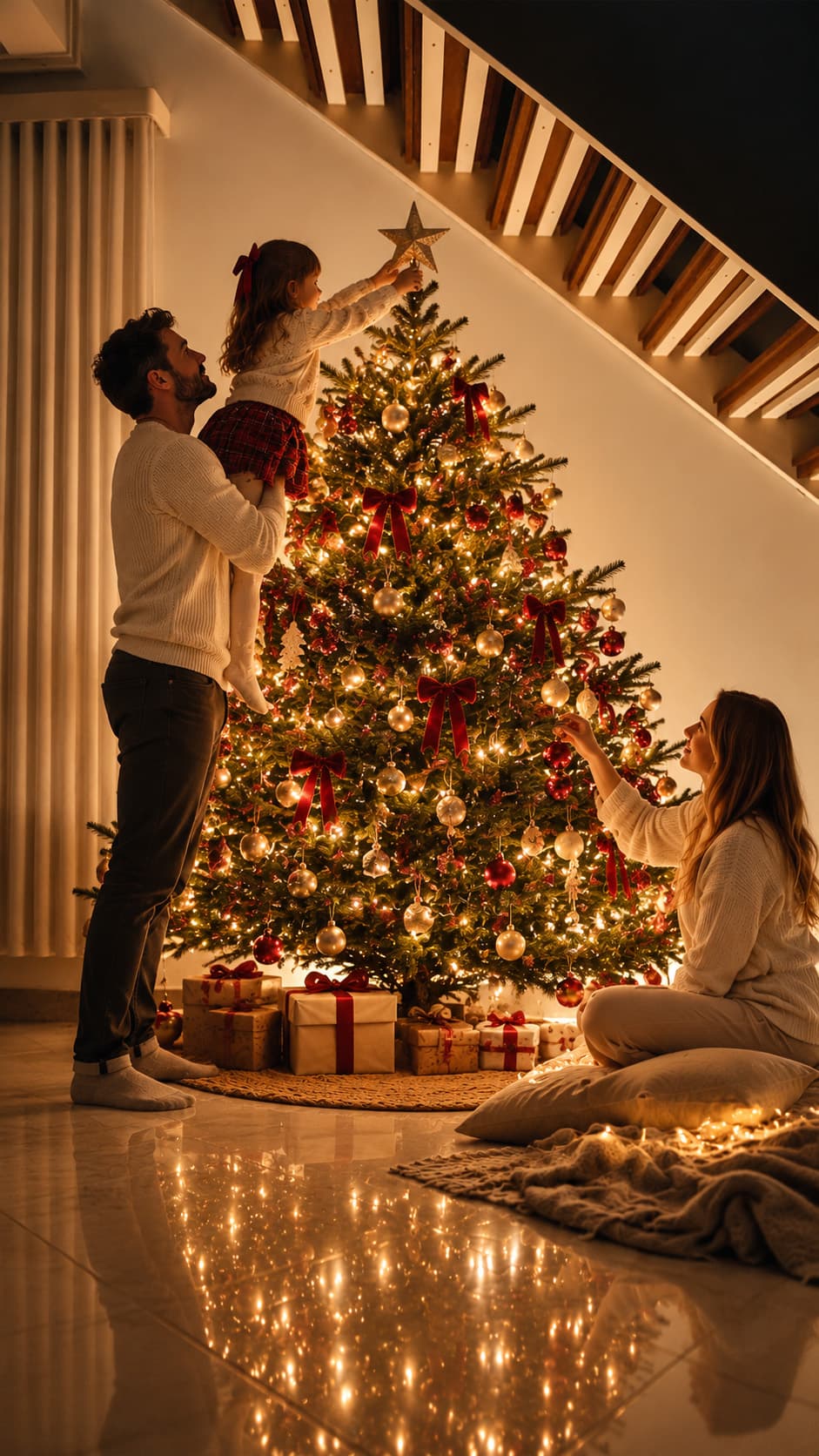 Famille devant le sapin de Nöel